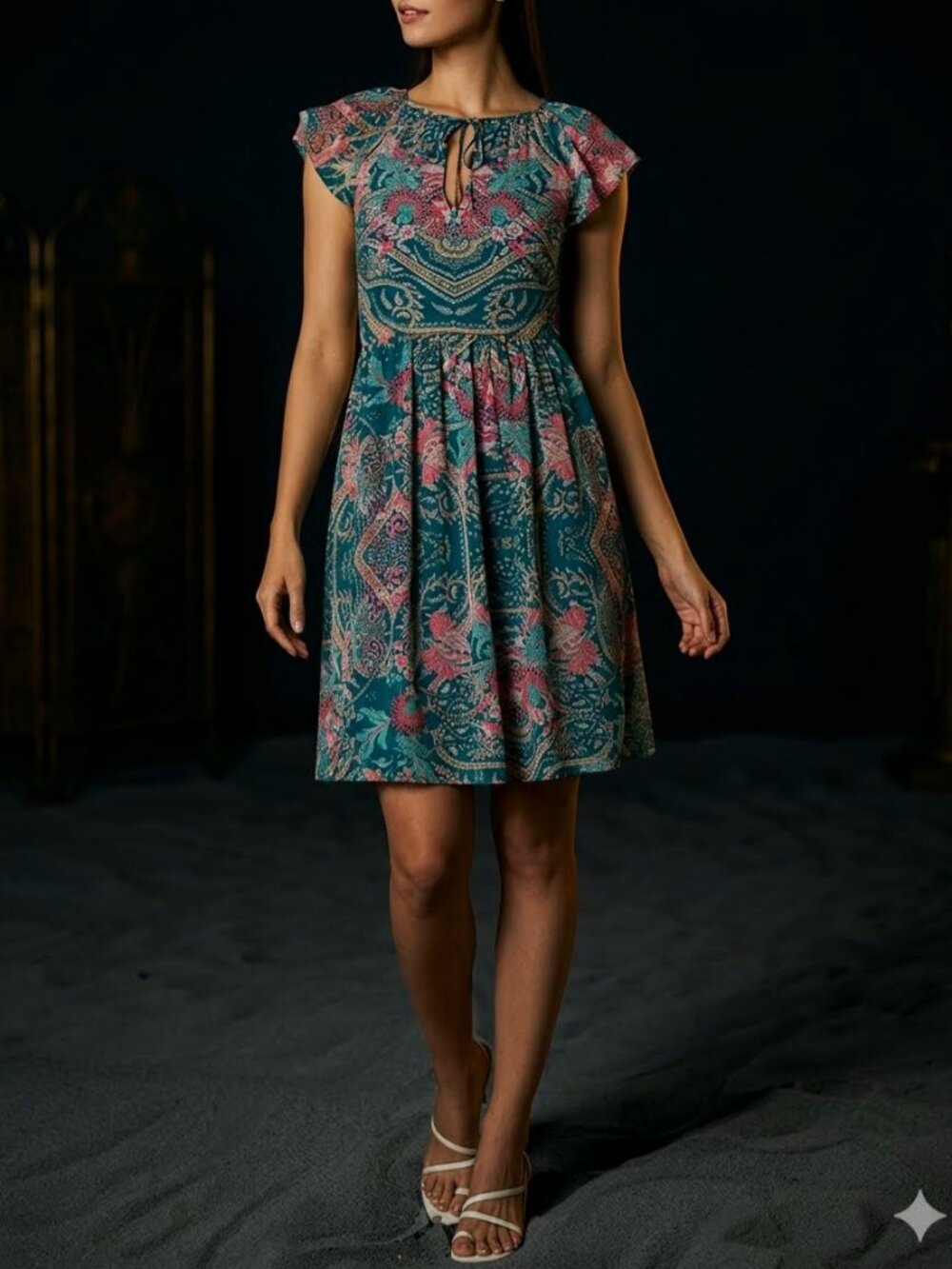 Vince Camuto Teal Paisley Flutter Sleeve Mini Dress 2, Anthropologie style dress